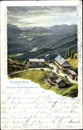 Künstler Ak Reschreiter, R., Kochel am See in Oberbayern, Blick zum Herzogstandhaus, A. Fuchs