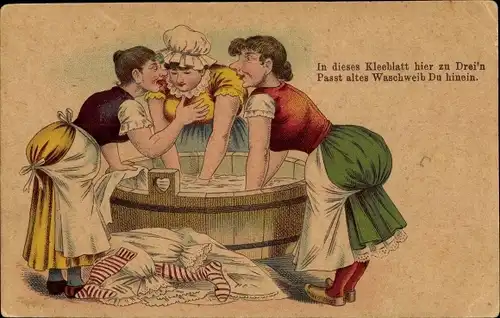 Litho Frauen waschen Kleidung, In dieses Kleeblatt hier au Drei'n