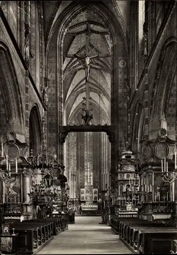 Ak Kraków Krakau Polen, Marienkirche, Innenansicht, Mittelschiff und Chor