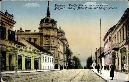 Ak Belgrad Serbien, König Milanstraße, Kgl Palais, Kralja Milana ulica sa dvorom