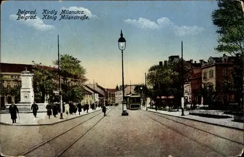 Ak Belgrad Beograd Serbien, König Milanstraße, Straßenpartie