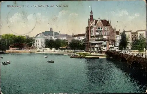 Ak Kaliningrad Königsberg Ostpreußen, Schlossteich mit Stadthalle