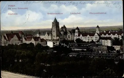 Ak Poznań Posen, Akademie, Residenzschloss, Landschaft, Oberpostdirektion