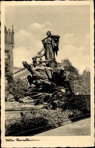 Ak Szczecin Stettin Pommern, Manzelbrunnen