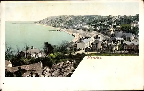 Ak Mumbles Wales, Panorama vom Ort