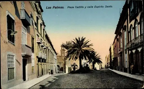 Ak Las Palmas de Gran Canaria Kanarische Inseln, Plaza Castillo y calle Espiritu Santo