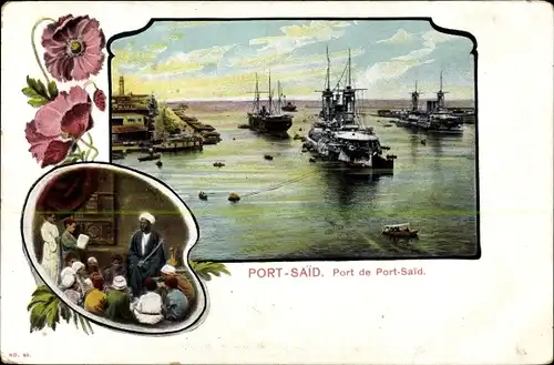 Passepartout Ak Port Said Ägypten, Hafen, Deutsche Kriegsschiffe, Linienschiffe