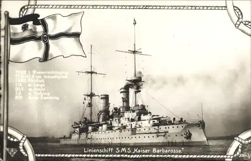Passepartout Ak Deutsches Kriegsschiff, SMS Kaiser Barbarossa, Linienschiff