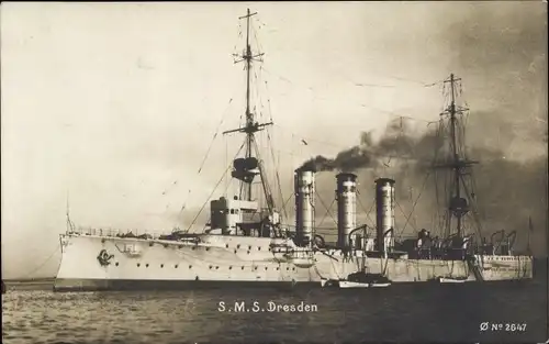 Ak Deutsches Kriegsschiff, SMS Dresden, kleiner geschützter Kreuzer, Kaiserliche Marine