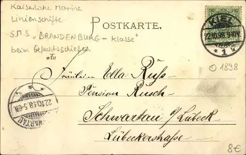 Ak Deutsche Kriegsschiffe, SMS Brandenburg Klasse, Linienschiffe beim Gefechtschießen