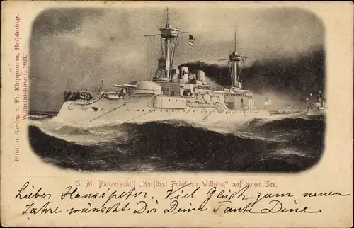 Ak Deutsches Kriegsschiff, SMS Kurfürst Friedrich Wilhelm, Panzerschiff