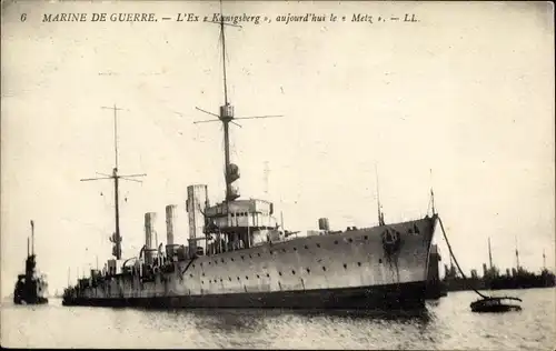 Ak Französisches Kriegsschiff, ex Königsberg, Metz, Croiseur, Marine de Guerre