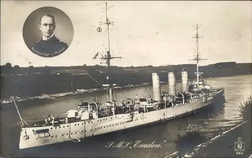 Ak Deutsches Kriegsschiff, SMS Emden, Kommandant von Müller, Portrait