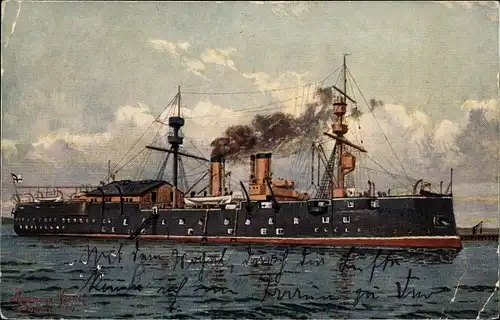 Künstler Ak Lindemann Frommel, Deutsches Kriegsschiff, SMS König Wilhelm, Schulschiff