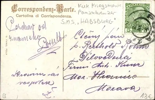 Ak Österreichisches Kriegsschiff, SMS Habsburg,Schlachtschiff, KuK Kriegsmarine