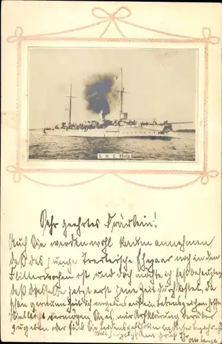 Präge Passepartout Foto Ak Deutsches Kriegsschiff, SMS Hela, Kleiner Kreuzer