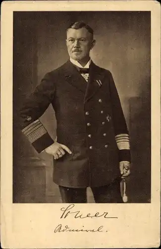 Ak Admiral Reinhard Scheer, Standportrait in Uniform