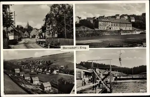 Ak Gornsdorf im Erzgebirge, Ortsansichten, Freibad, Sprungturm