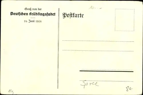 Künstler Ak Gruß von der Deutschen Frühlingsfahrt 1914, Kreisschifffahrt, Salondampfer, Spree