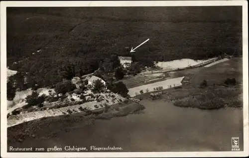 Ak Wendisch Rietz im Kreis Oder Spree, Fliegeraufnahme, Gaststätte zum großen Glubigsee, Klinke 9568