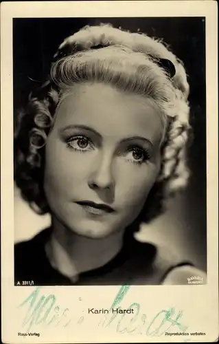 Ak Schauspielerin Karin Hardt, Portrait, Ross A 3311 1, Autogramm