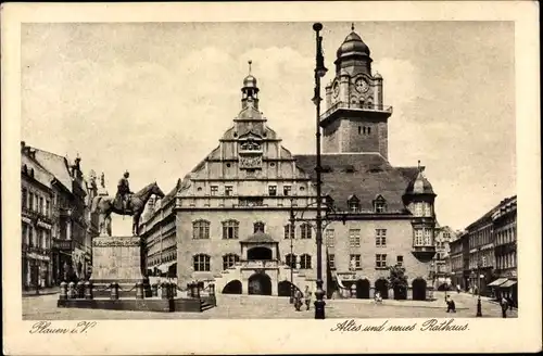Ak Plauen im Vogtland, Altes und neues Rathaus, König Albert-Denkmal