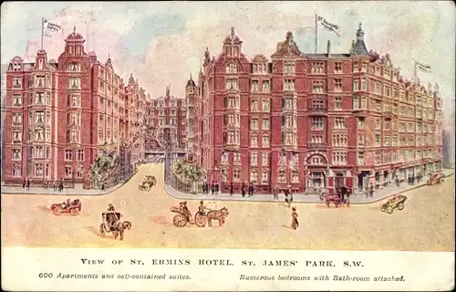 Ak London City England, St James Park, St. Ermins Hotel