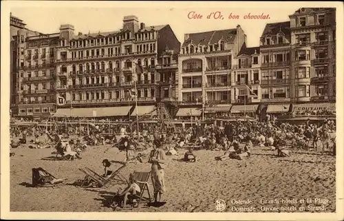 Ak Oostende Ostende Westflandern, Cote d'Or, bon chocolat, Grands hotels et la Plage