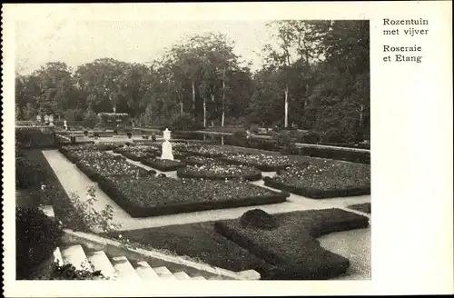 Ak La Haye Den Haag Südholland Niederlande, Le Palais de la Paix, Rozentuin met vijver