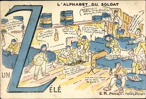 Buchstaben Ak Z, Alphabet du Soldat, Un Zele, französische Soldaten