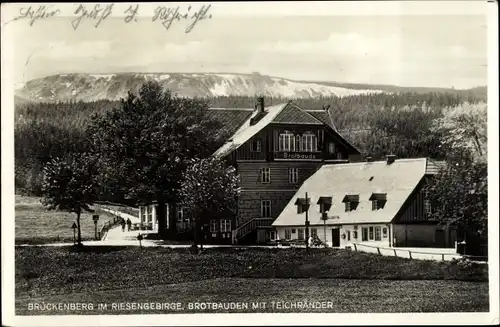 Ak Karpacz Górny Brückenberg Krummhübel Riesengebirge Schlesien, Brotbauden mit Teichränder