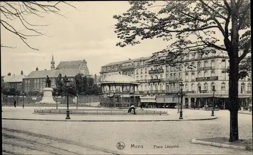 Ak Mons Wallonien Hennegau, Place Léopold, Platz, Pavillon, Denkmal