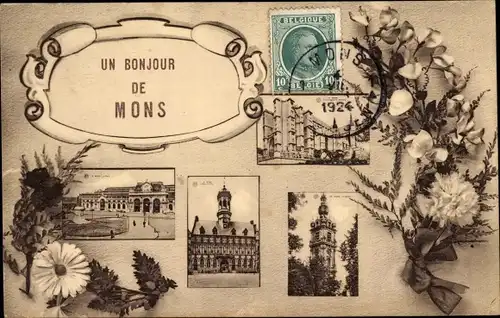 Ak Mons Wallonien Hennegau, Ortsansichten, Turm, Blumen