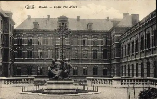 Ak Mons Wallonien Hennegau, Ecole des Mines, Denkmal