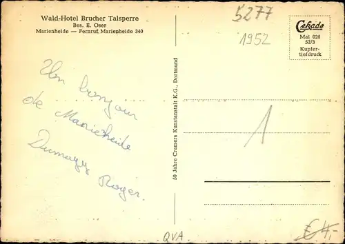 Ak Kotthausen Marienheide Nordrhein Westfalen, Wald-Hotel Brucker Talsperre