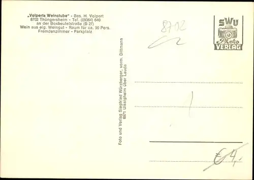 Ak Thüngersheim am Main Unterfranken, Volpert's Weinstube, Innen- und Außenansicht