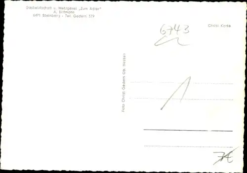 Ak Steinberg im Vogelsberg, Gastwirtschaft Zum Adler, Innen- und Außenansicht