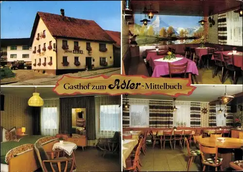 Ak Mittelbuch Ochsenhausen in Baden Württemberg, Gasthof zum Adler, Innen- und Außenansicht