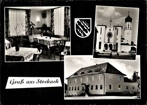 Ak Stockach im Hegau Baden, Hotel Lohr, Kirche, Wappen