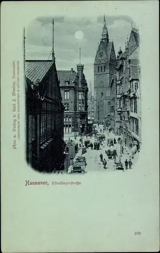 Mondschein Ak Hannover in Niedersachsen, Köbelingerstraße, Passanten