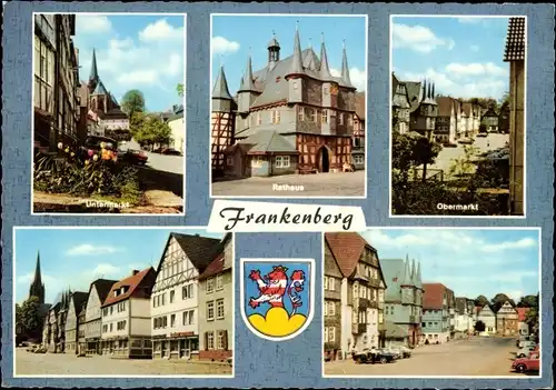 Ak Frankenberg an der Eder Hessen, Rathaus, Obermarkt, Untermarkt, Wappen