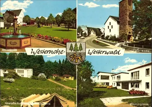 Ak Westernohe im Westerwald, Am Huggelt, Brunnen, Kirche, Erholungsheim