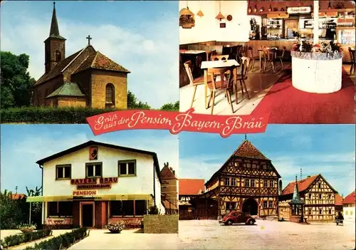 Ak Stadtlauringen in Unterfranken Gasthaus Bayern-Bräu, der singende Wirt Hans Allenbach, Kirche