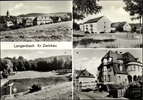 Ak Langenbach Langenweißbach Erzgebirge, Gesamtansicht, AWG-Siedlung, Rat der Gemeinde, Waldbad
