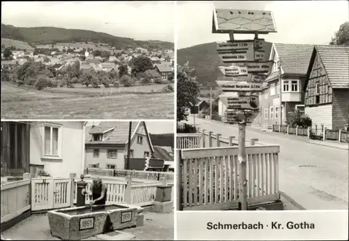 Ak Schmerbach Waltershausen in Thüringen, Wasserbrunnen, Panorama, Wegweiser