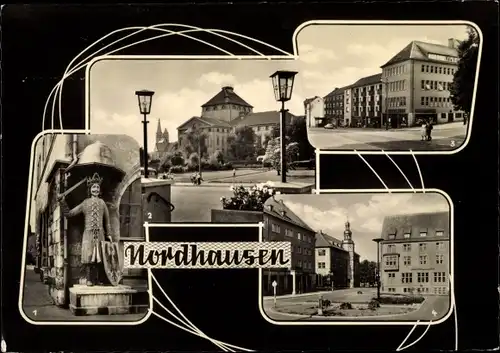 Ak Nordhausen am Harz, Teilansichten, Roland, Straßenpartie