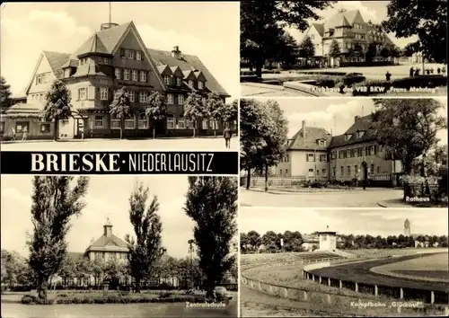 Ak Brieske Senftenberg, Zentralschule, Rathaus, Kampfbahn Glückauf, Klubhaus VEB BKW Franz Mehring