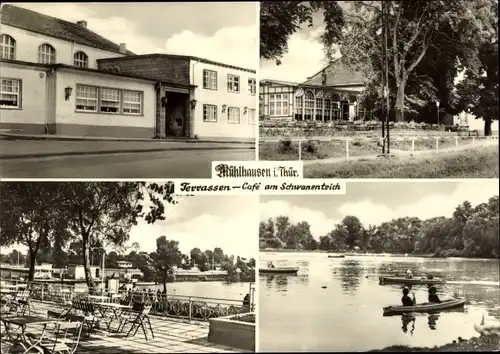 Ak Mühlhausen in Thüringen, Terrassen Cafe am Schwanenteich