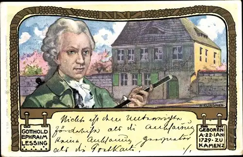 Künstler Ak Klingner, A., Kamenz Sachsen, Geburtsort Gotthold Ephraim Lessing, Portrait