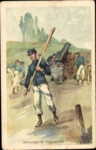 Ak Artillerie de Forteresse, französische Soldaten, Geschütz